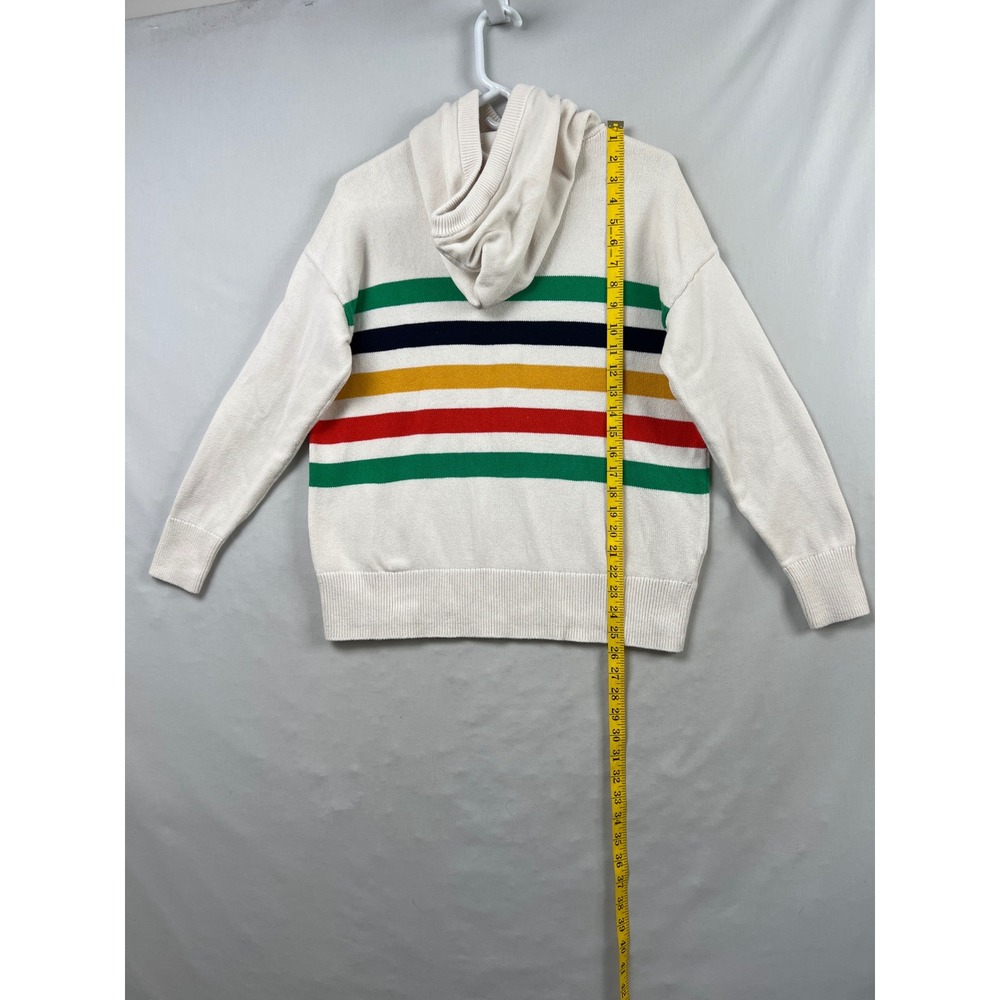 Lou & Grey Hoodie Sweater Womens Medium White Multi-Color Striped Cotton Knit - Picture 4 of 7